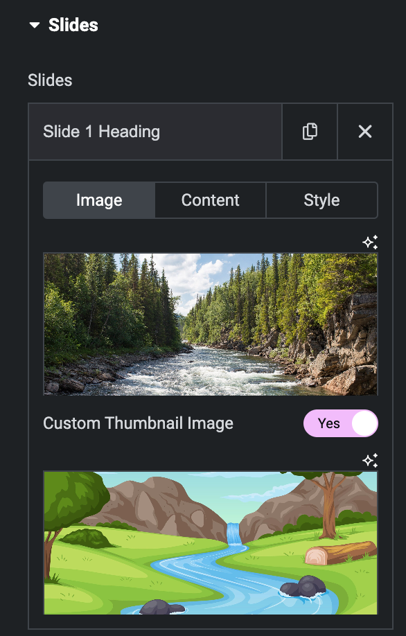 Thumbnail Slider: Slides Image Settings