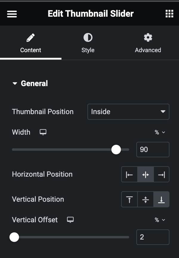 Thumbnail Slider: General Settings