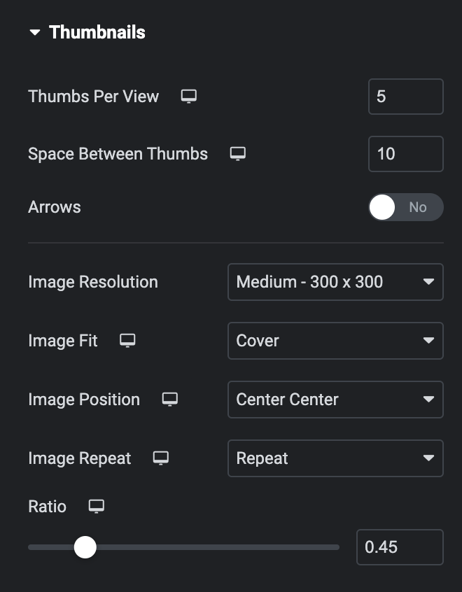 Thumbnail Slider: Thumbnails Settings