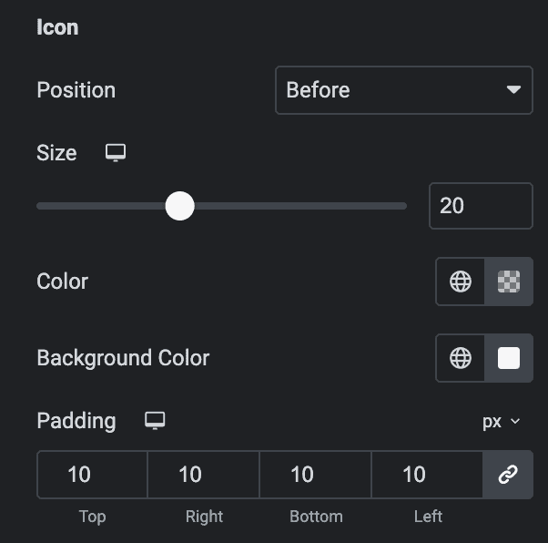 Data Table: Search Icon Settings