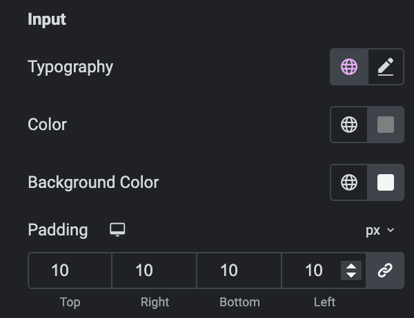 Data Table: Search Input Settings