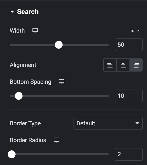 Data Table: Search Settings