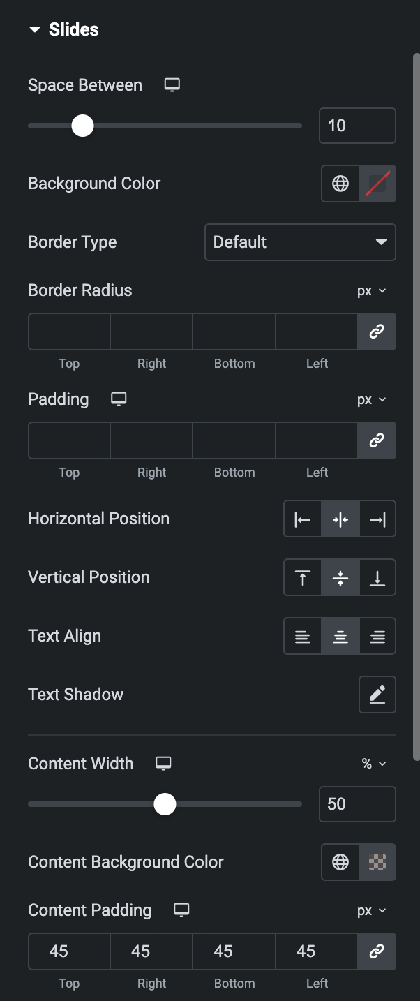 Thumbnail Slider: Slides Style Settings