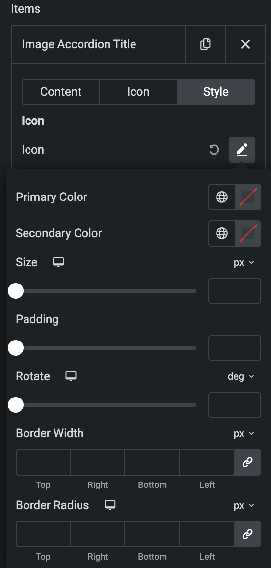 Image Accordion: Normal Icon Style Settings(individual item)