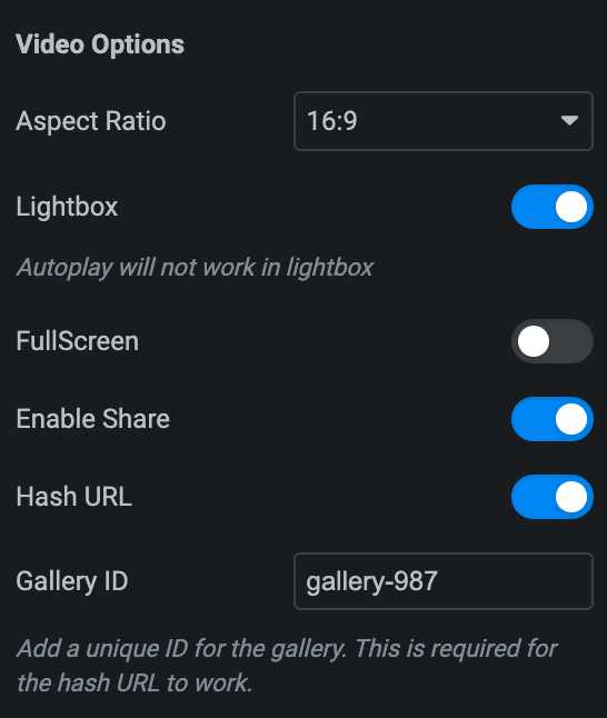 Video Box: Video Settings