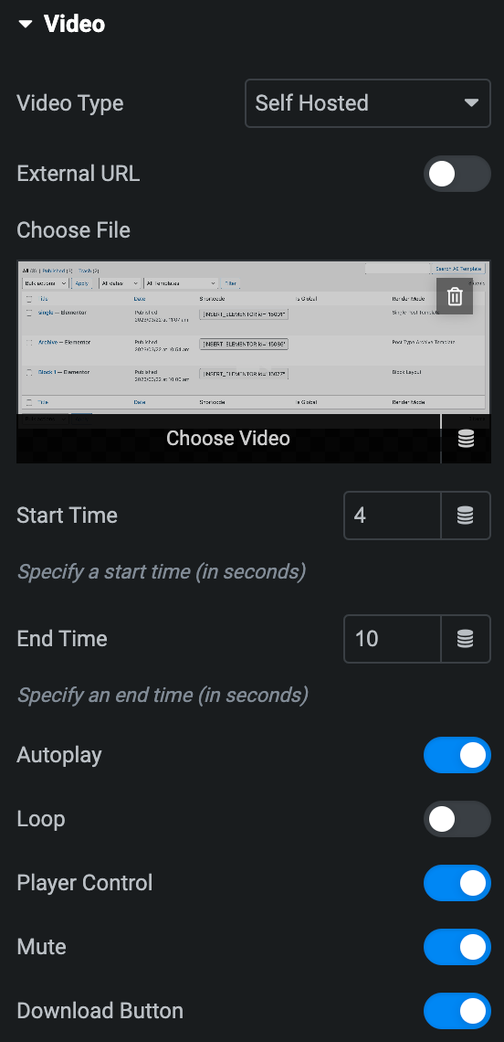 Video Box: Self Hosted Video Type Settings