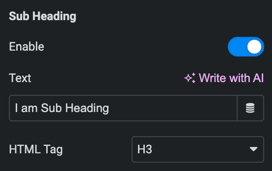 Advanced Heading: Sub Heading Settings