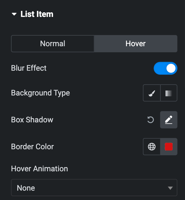 Advanced List: List Item Style Settings(Hover)