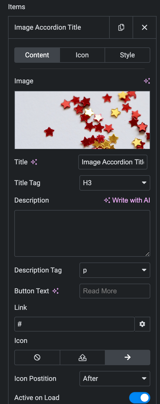 Image Accordion: Content Settings(individual item)