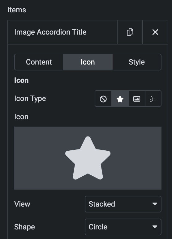 Image Accordion: Icon Settings(individual item)