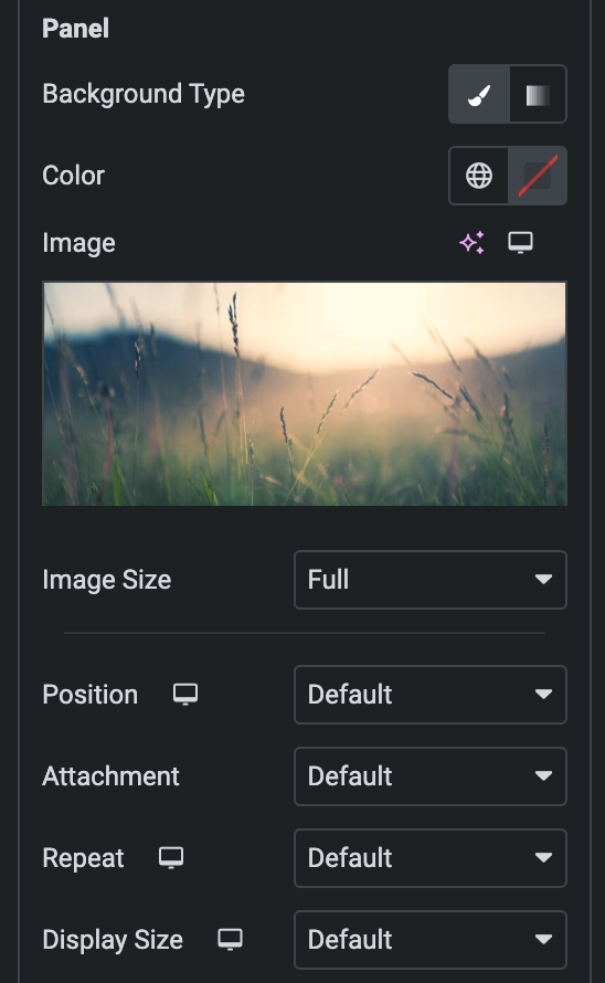 Image Accordion: Panel Classic Background Style Settings