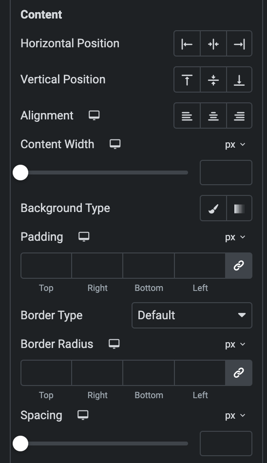 Image Accordion: Content Style Settings