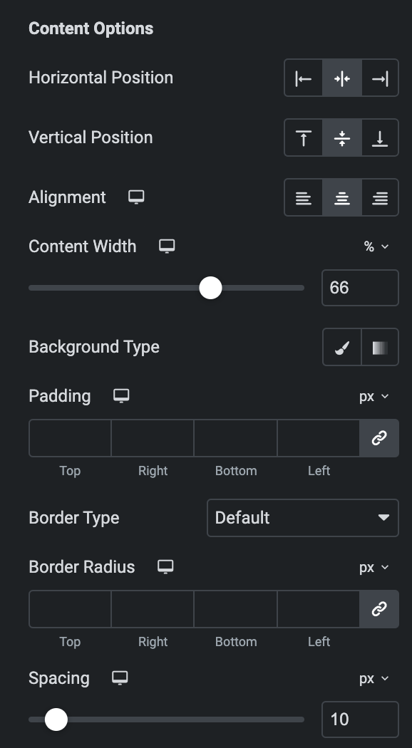 Image Accordion: Content Style Settings