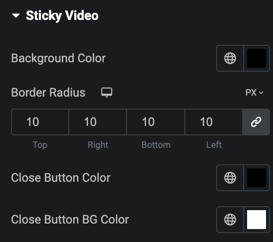 Video Box: Sticky Video Style Settings