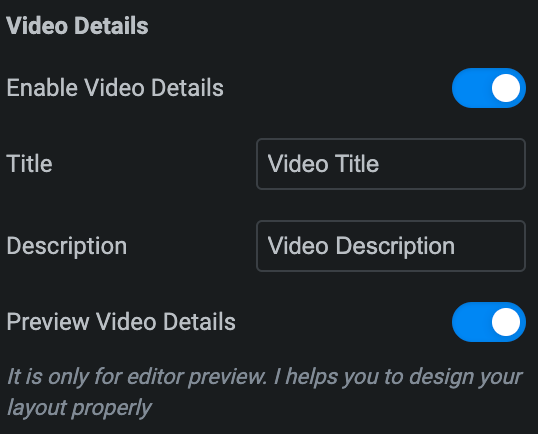 Video Box: Video Details Settings