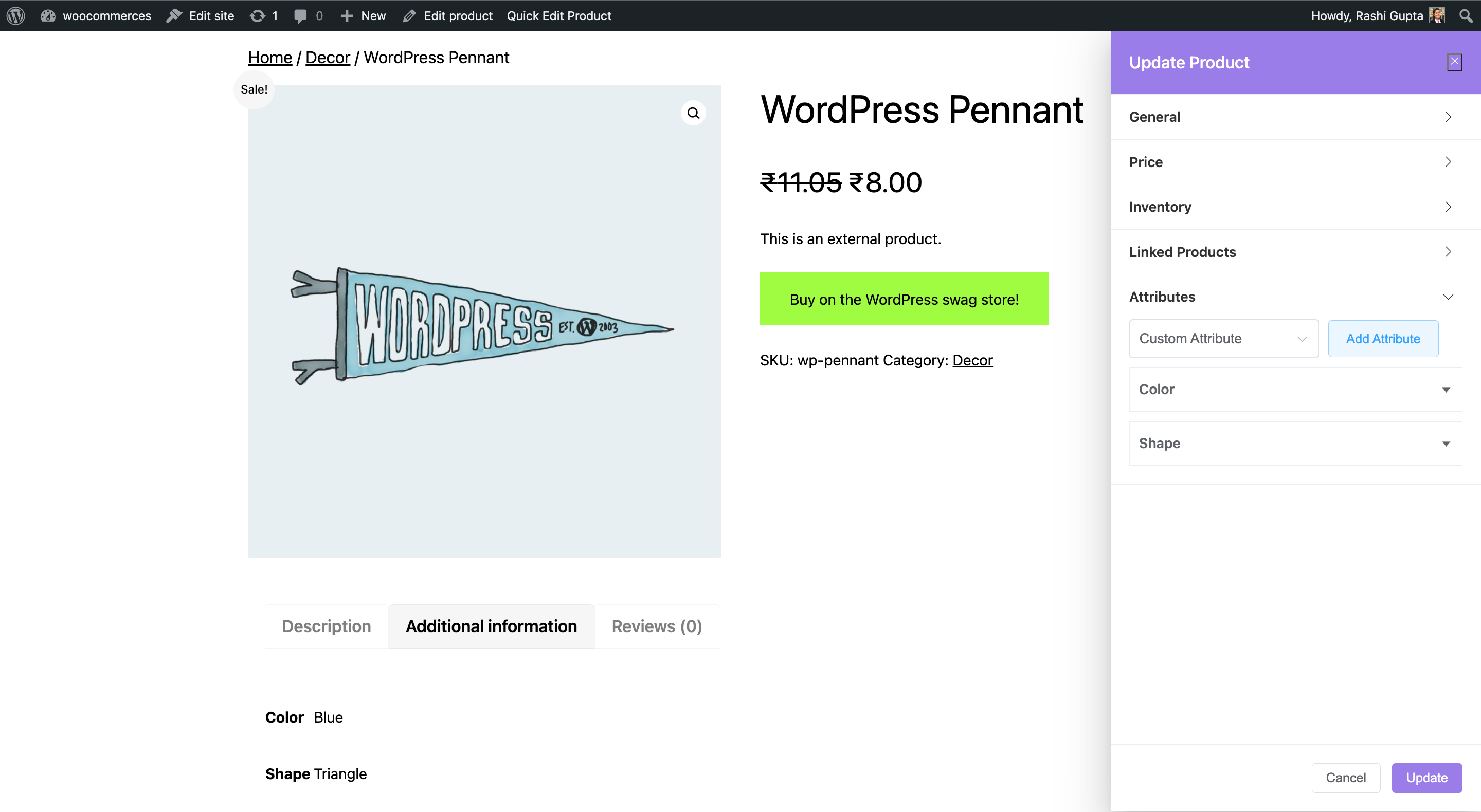 Frontend Product Editor: Product Attributes Settings