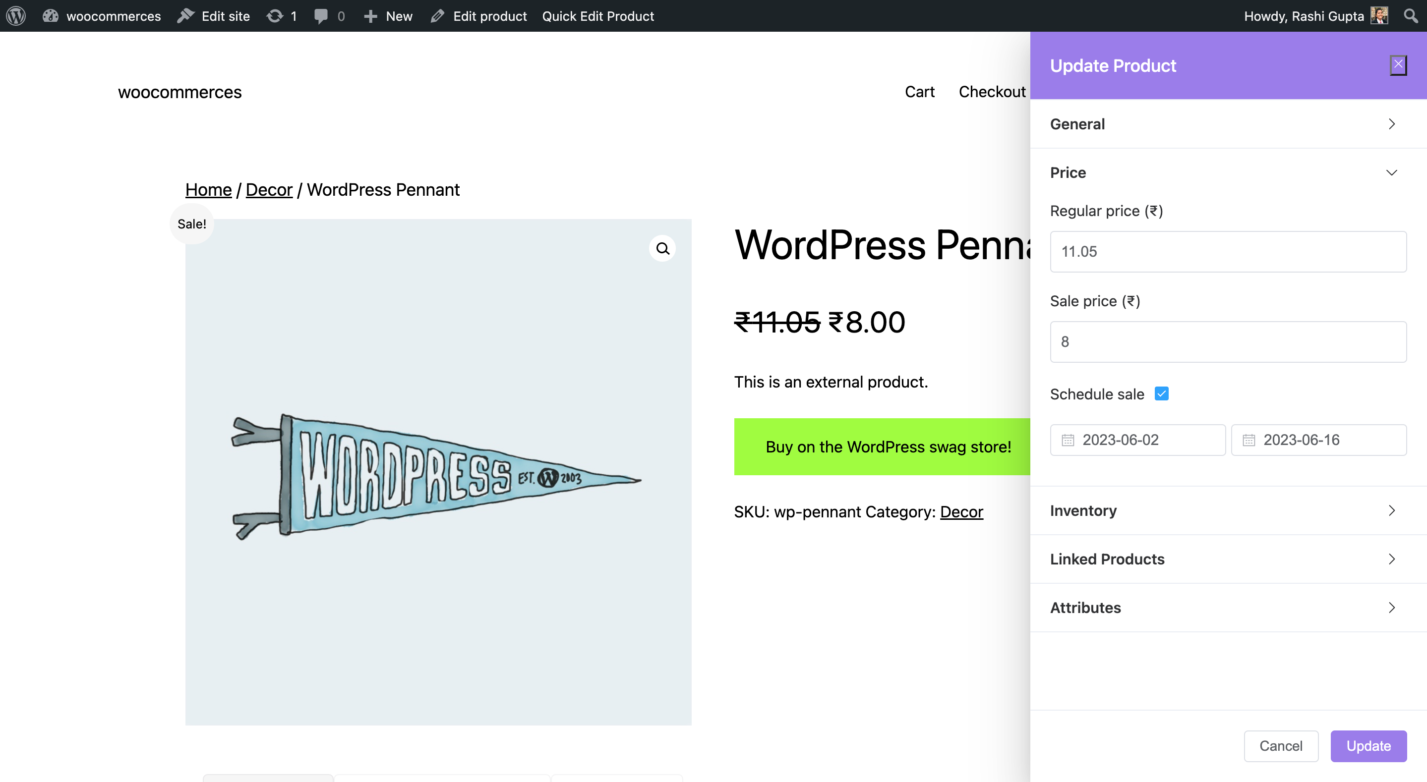 Frontend Product Editor: Product Price Settings