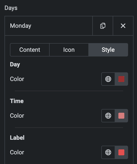 Business Hours: Individual Day Style Settings