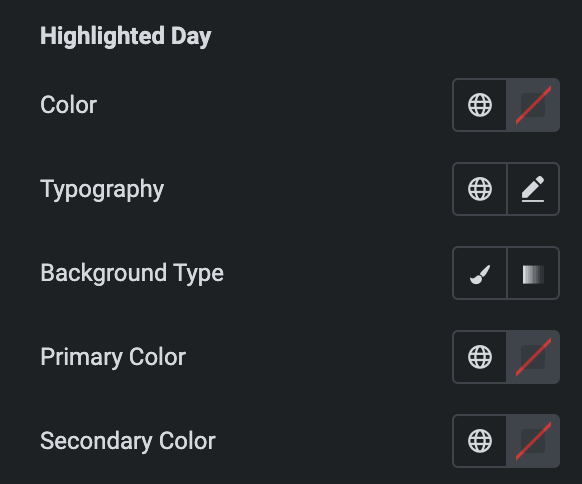 Business Hours: Highlighted Day Style Settings