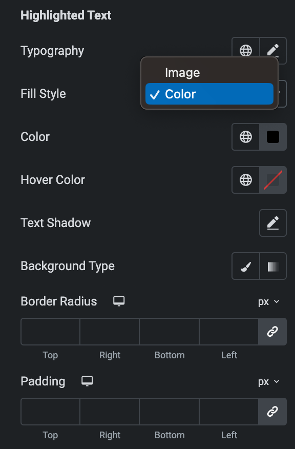 Advanced Heading: Highlighted Text Style Settings