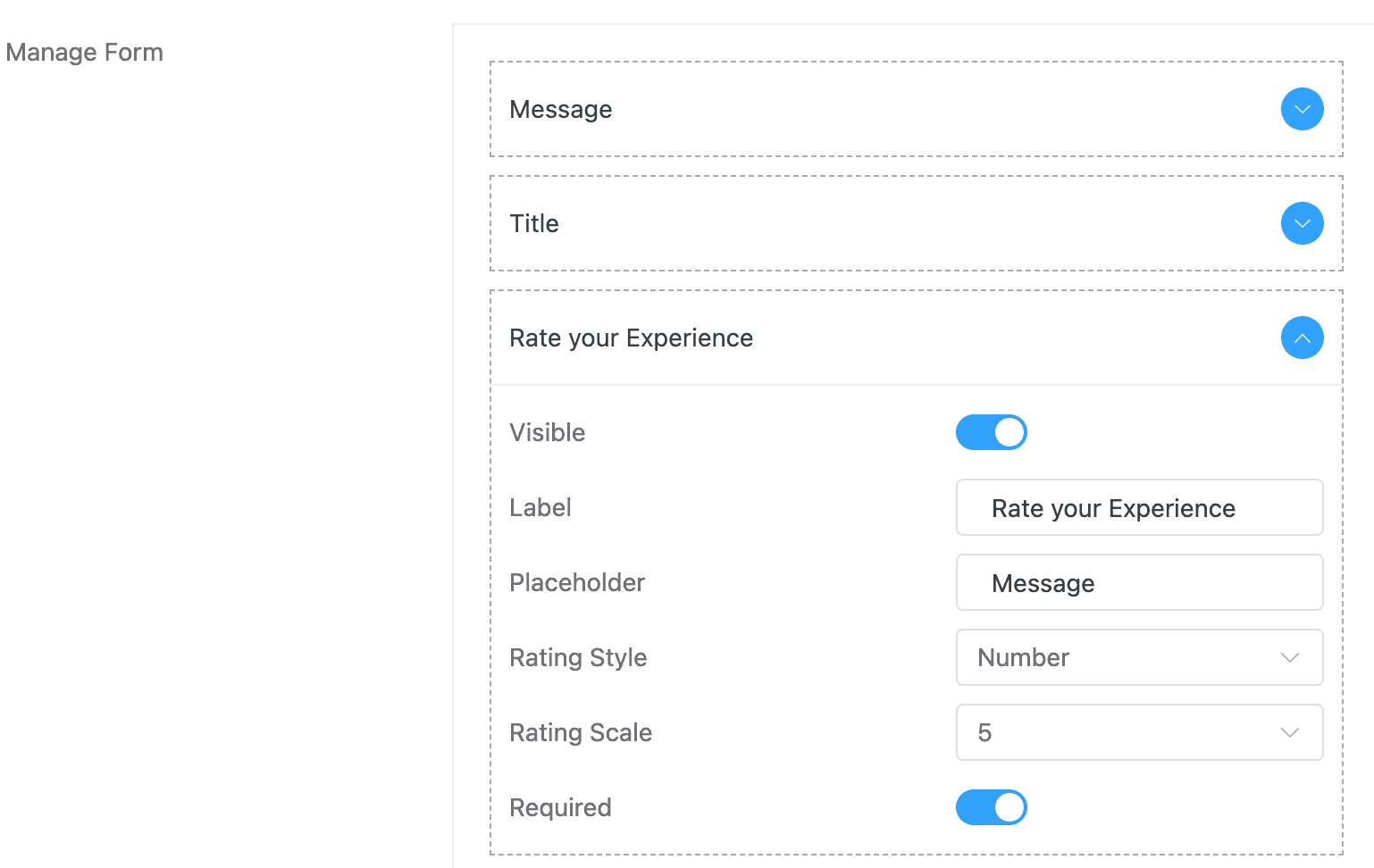 Order Feedback For WooCommerce: Manage Form Fields Settings