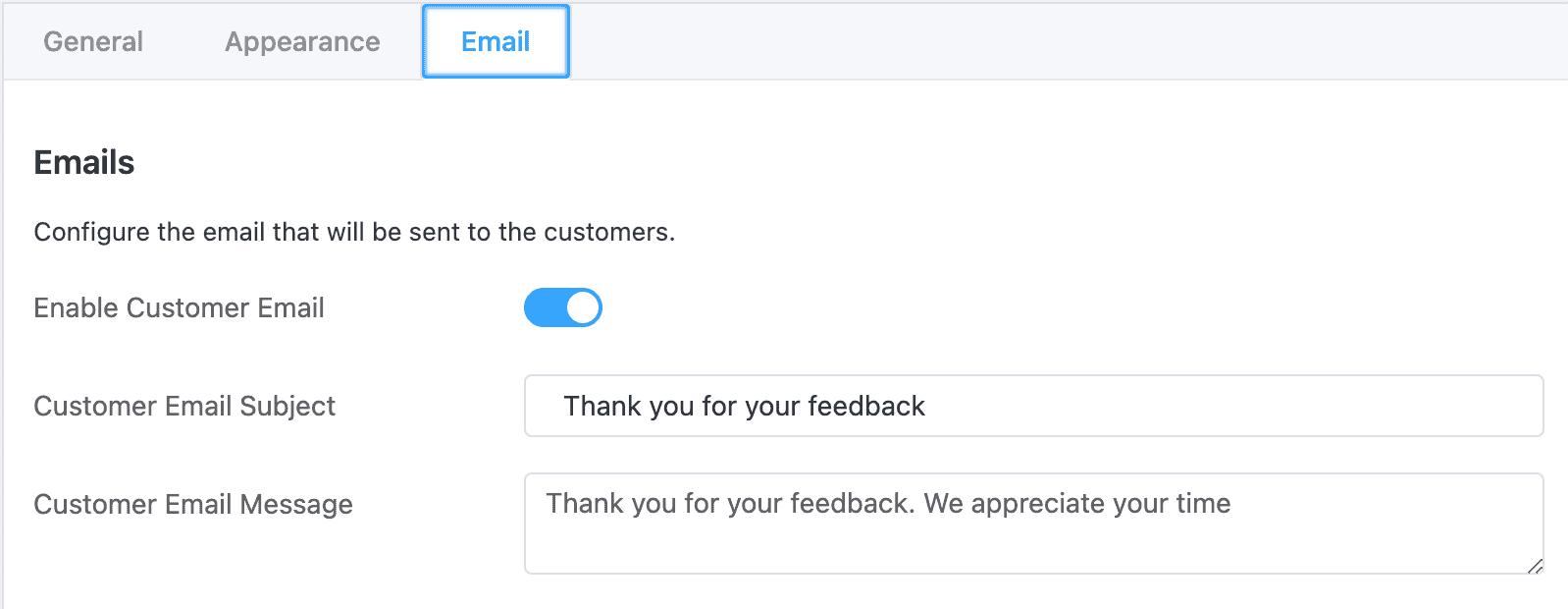 Order Feedback For WooCommerce: Customer Email Settings