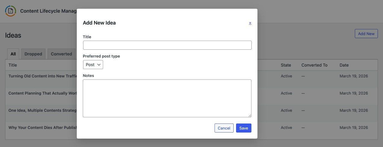 Add Information for New Ideas