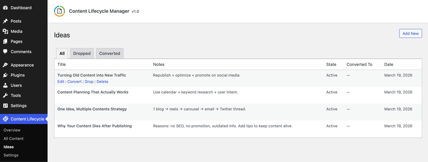 Add New Idea to Manage