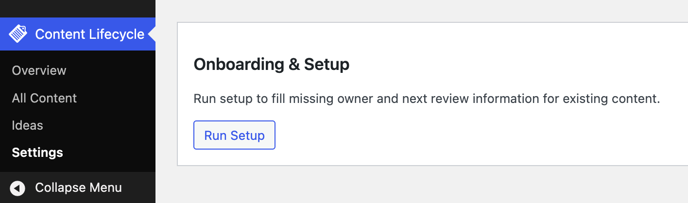 Run Onboarding Setup in Content Lifecycle Manager